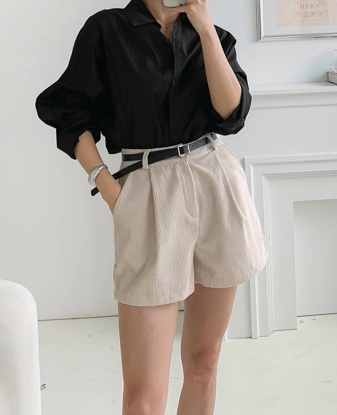 LAURENT東大門㊣代購女士新品時尚休閑25秋冬推薦短褲不含腰帶LAURENT短褲圖色1