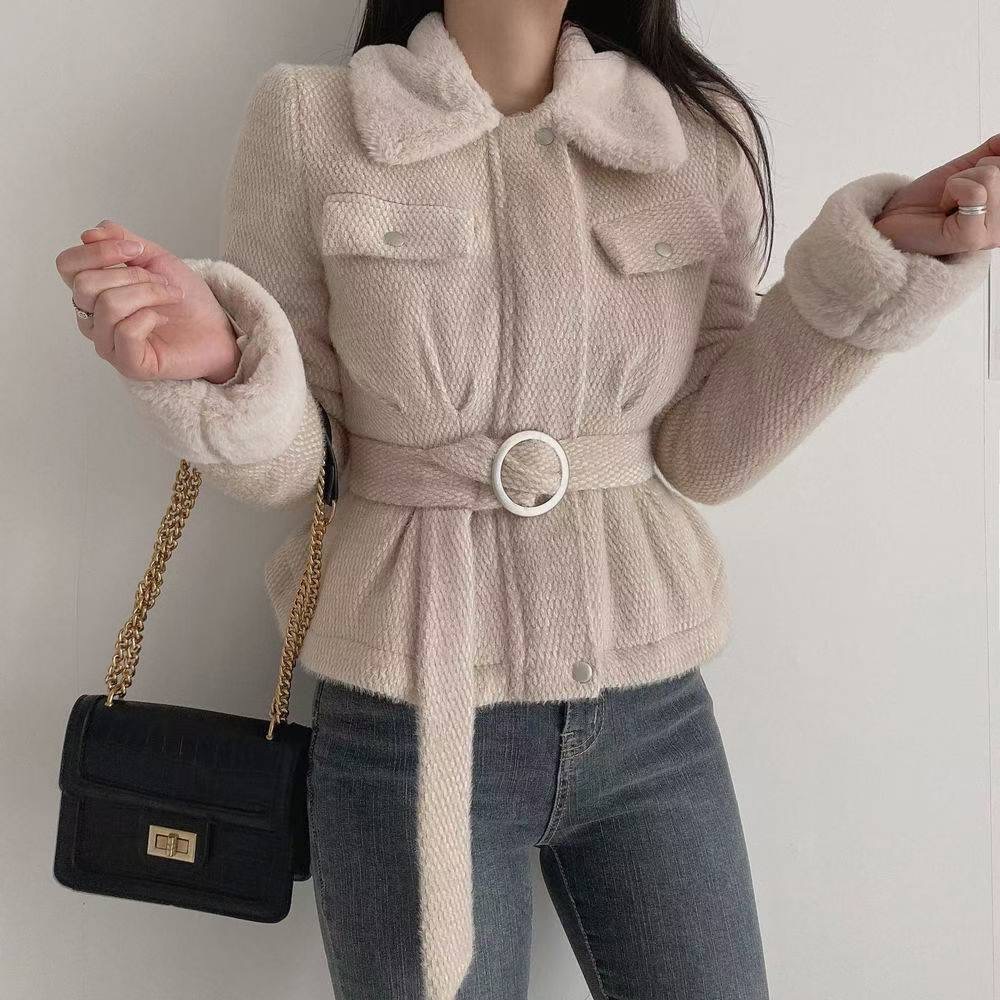 LAURENT韓國直郵㊣女士新款熱賣休閑人氣職業夾克羊毛貂絨填充LAURENT夾克圖色2