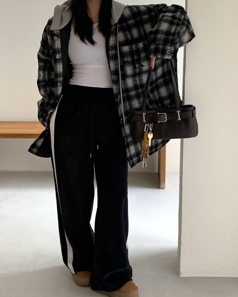 REVE CITE-L東大門㊣實拍女士新品休閑夾克連帽衫羊毛格子REVE CITE夾克