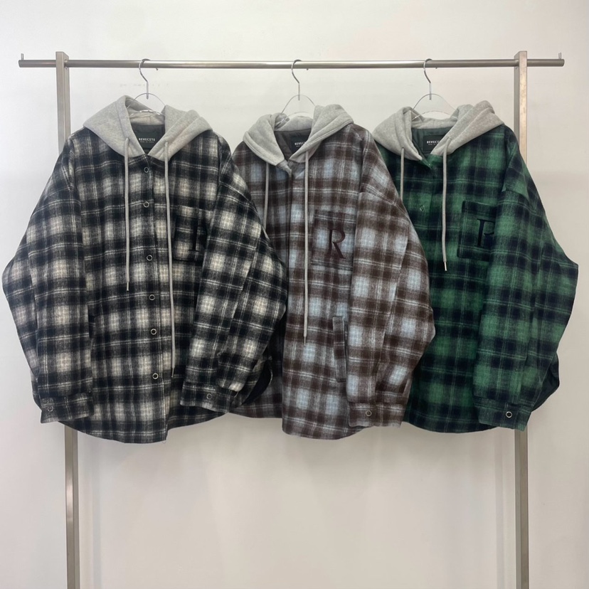 REVE CITE-L東大門㊣實拍女士新品休閑夾克連帽衫羊毛格子REVE CITE夾克