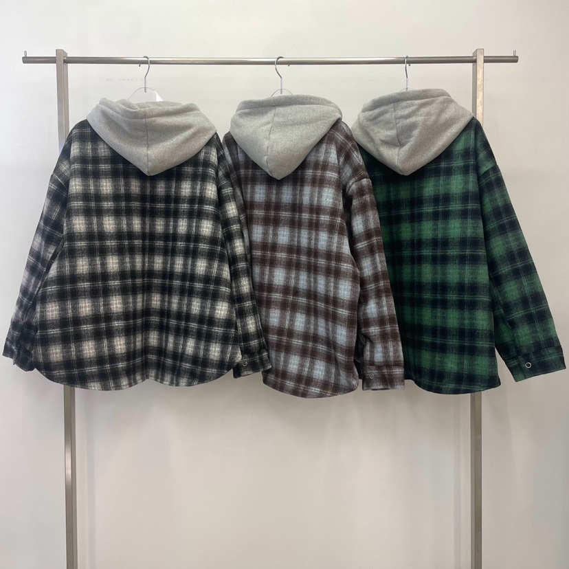 REVE CITE-L東大門㊣實拍女士新品休閑夾克連帽衫羊毛格子REVE CITE夾克