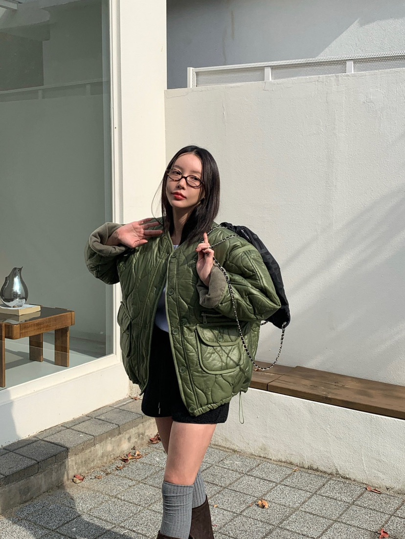 REVE CITE-L東大門㊣代購女裝新品熱賣人氣職業短款棉服絎縫REVE CITE短款棉服