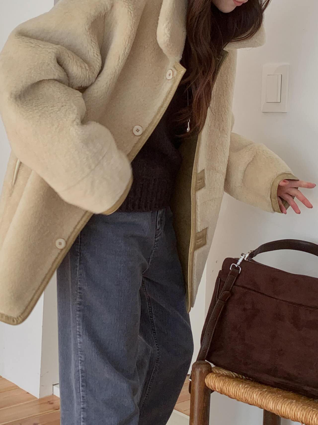 MIELLE-미엘르-OT韓國直郵㊣女裝新款人氣休閑短款大衣雙面MIELLE-미엘르-OT短款大衣