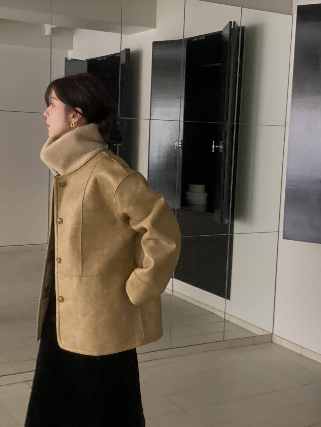 MIELLE-미엘르-OT韓國直郵㊣女裝新款人氣休閑短款大衣雙面MIELLE-미엘르-OT短款大衣