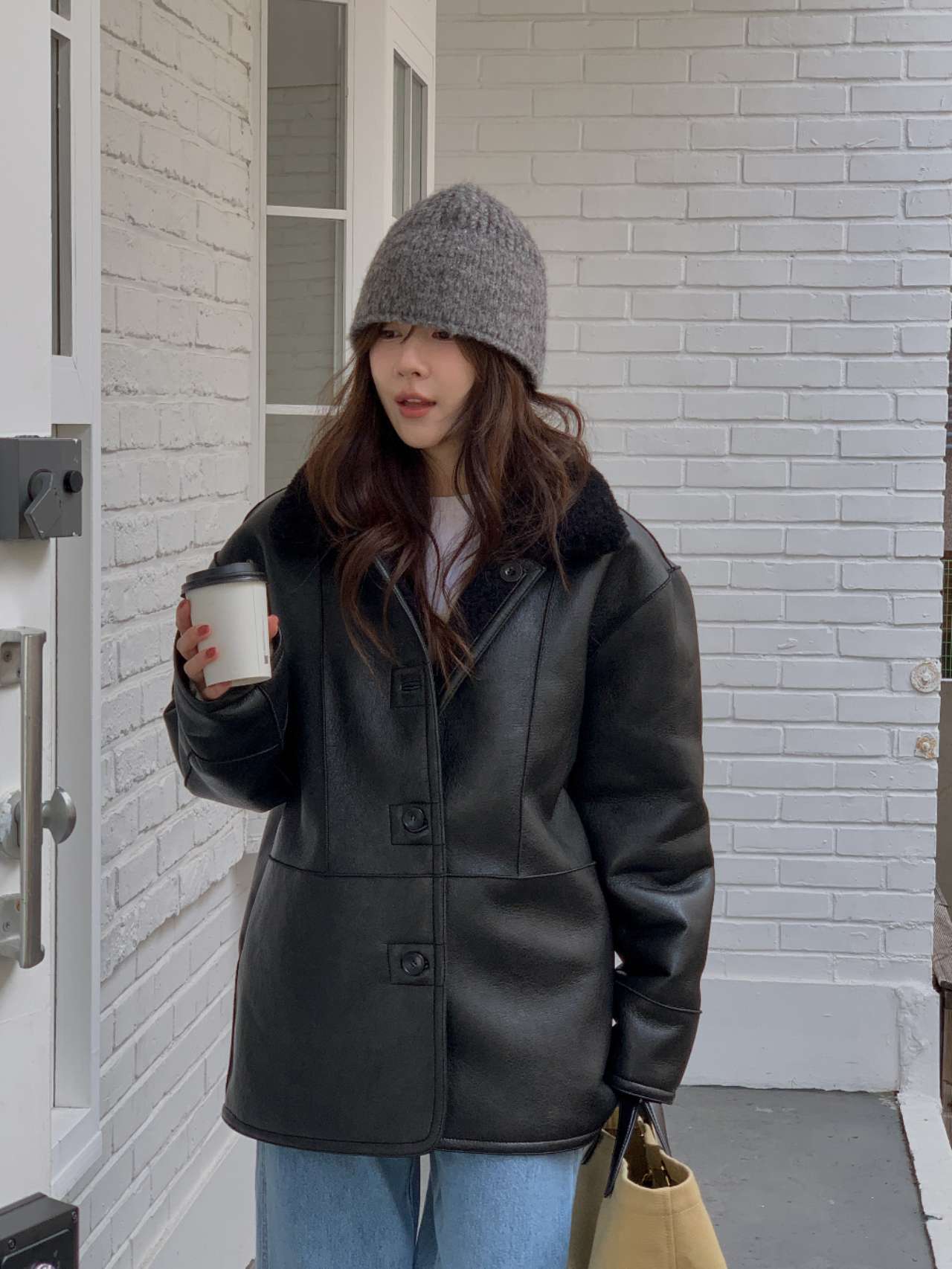 MIELLE-미엘르-OT韓國直郵㊣女裝新款人氣休閑短款大衣雙面MIELLE-미엘르-OT短款大衣圖色1