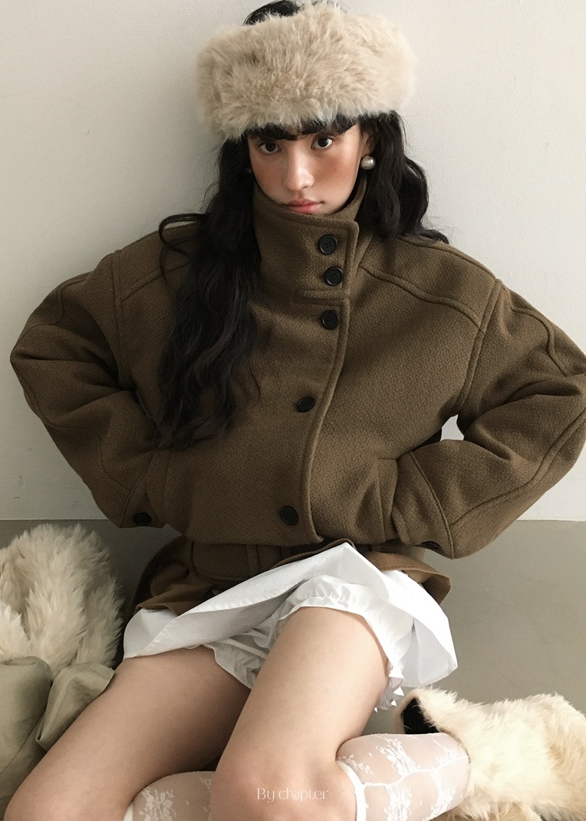 BY CHAPTER東大門㊣直郵女士新款熱賣休閑25秋冬短款大衣腰帶BY Chapter短款大衣