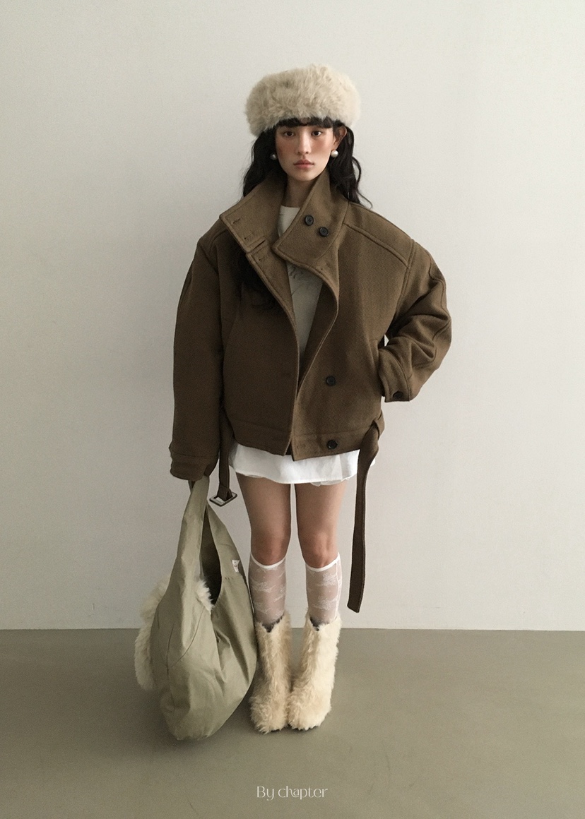 BY CHAPTER東大門㊣直郵女士新款熱賣休閑25秋冬短款大衣腰帶BY Chapter短款大衣