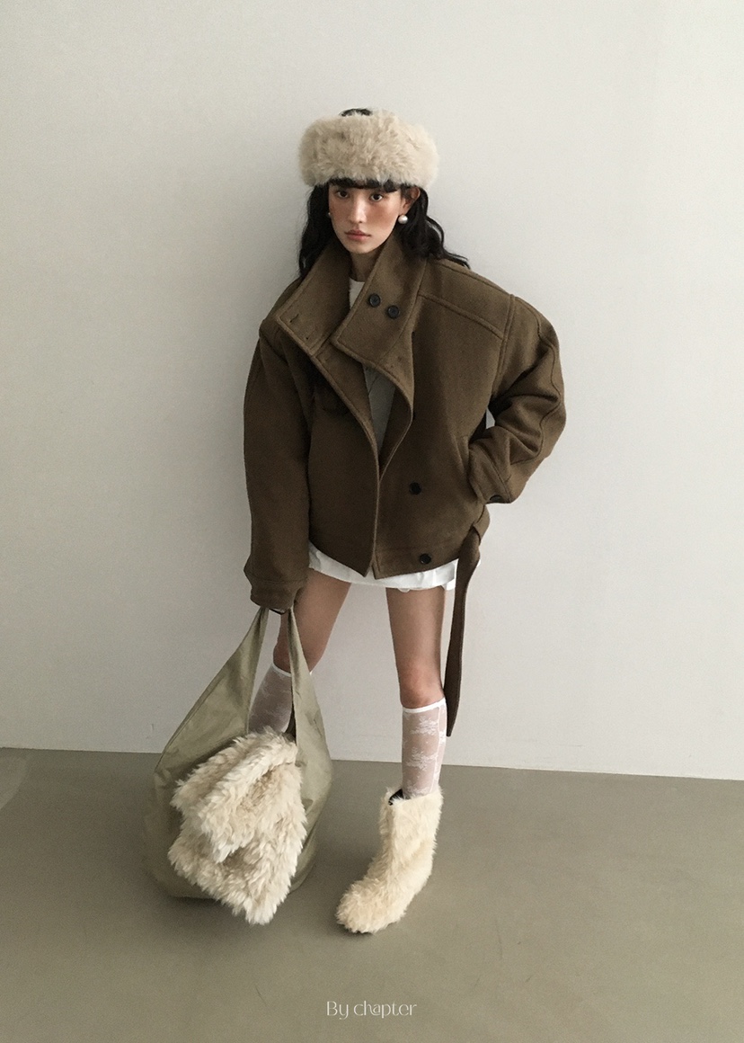 BY CHAPTER東大門㊣直郵女士新款熱賣休閑25秋冬短款大衣腰帶BY Chapter短款大衣