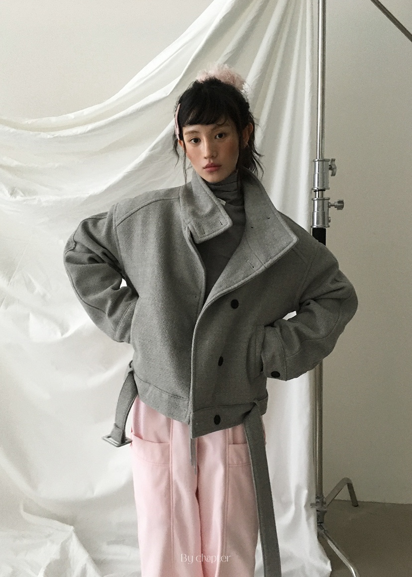 BY CHAPTER東大門㊣直郵女士新款熱賣休閑25秋冬短款大衣腰帶BY Chapter短款大衣
