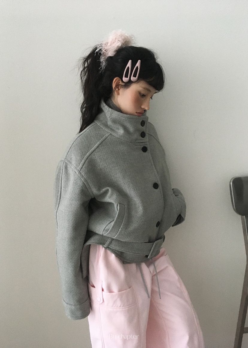 BY CHAPTER東大門㊣直郵女士新款熱賣休閑25秋冬短款大衣腰帶BY Chapter短款大衣圖色2