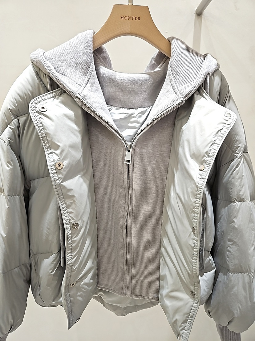 MONTER東大門㊣代購女士新品25秋冬短款羽絨服假兩件填充連帽MONTER短款羽絨服