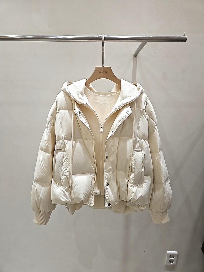 MONTER東大門㊣代購女士新品25秋冬短款羽絨服假兩件填充連帽MONTER短款羽絨服圖色1