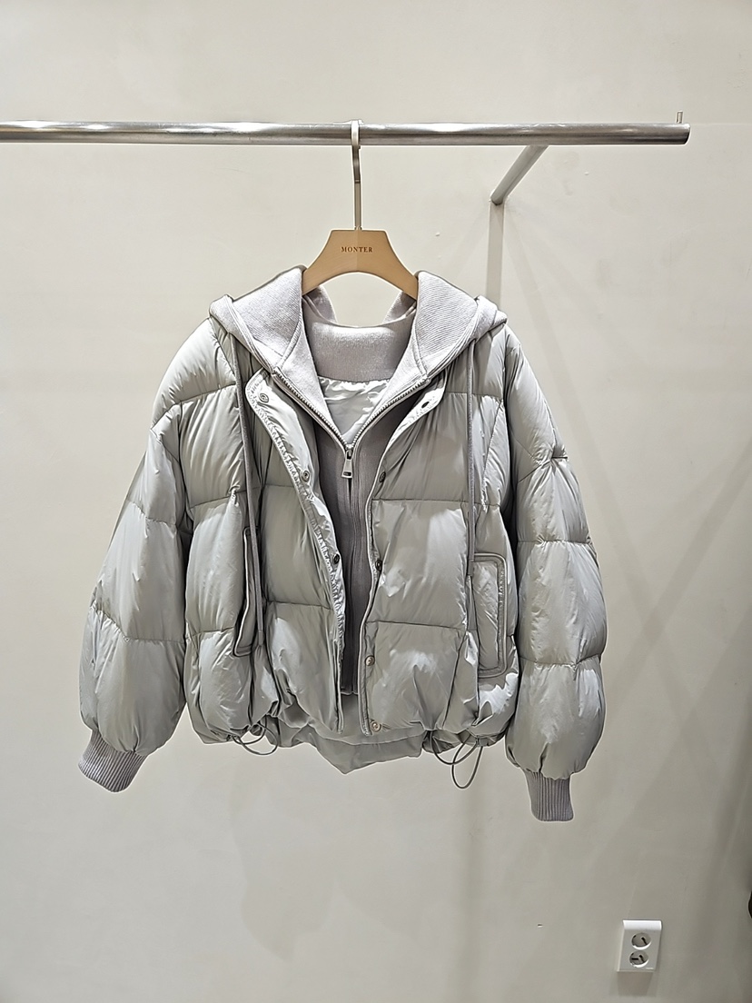 MONTER東大門㊣代購女士新品25秋冬短款羽絨服假兩件填充連帽MONTER短款羽絨服圖色2