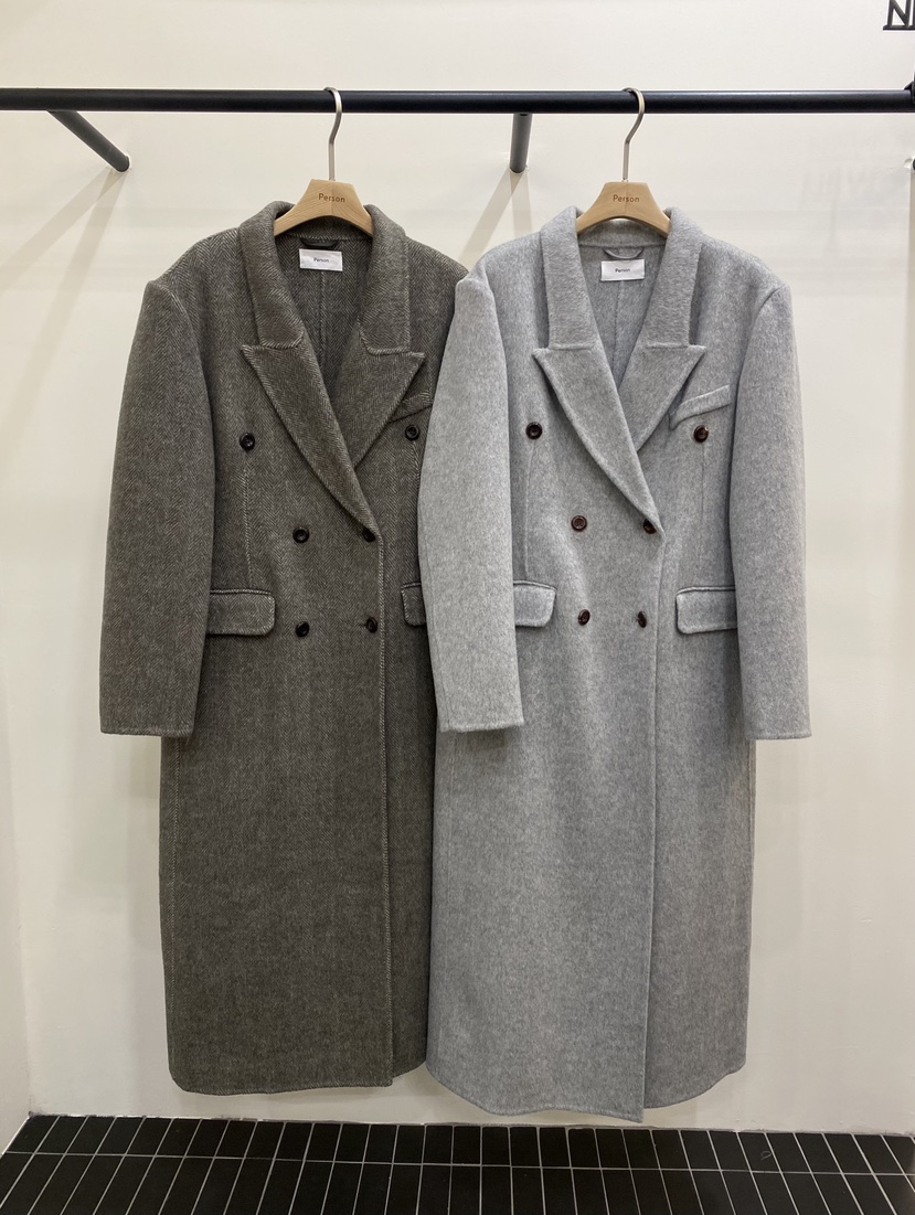 PERSON東大門㊣代購女士新品推薦休閑熱賣中長款大衣人字紋PERSON中長款大衣