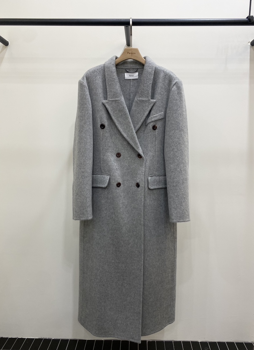 PERSON東大門㊣代購女士新品推薦休閑熱賣中長款大衣人字紋PERSON中長款大衣圖色2