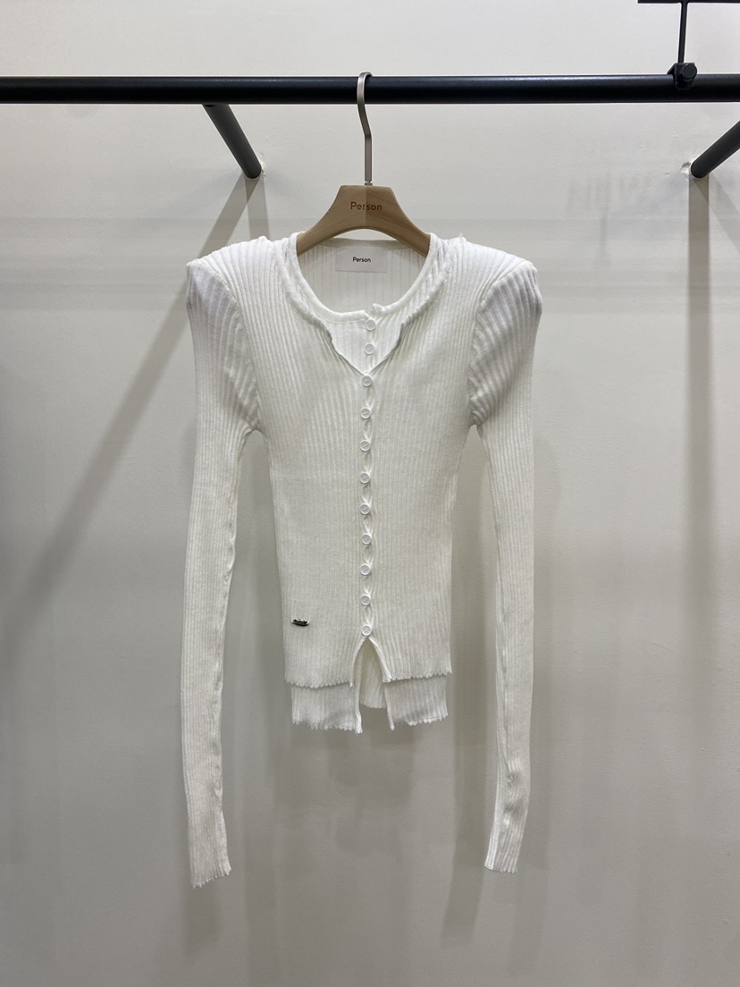 PERSON東大門㊣代購女士新品人氣推薦針織衫假兩件開衫羅紋PERSON針織衫圖色1