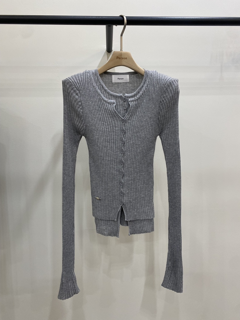 PERSON東大門㊣代購女士新品人氣推薦針織衫假兩件開衫羅紋PERSON針織衫圖色4