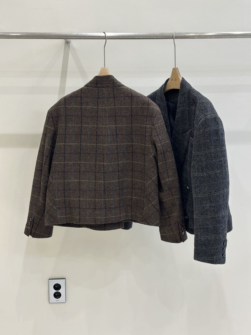 AUTUMN BEIGE-Q韓國代購㊣女裝新品25秋冬推薦夾克格紋絨A.b/AUTUMN BEIGE夾克