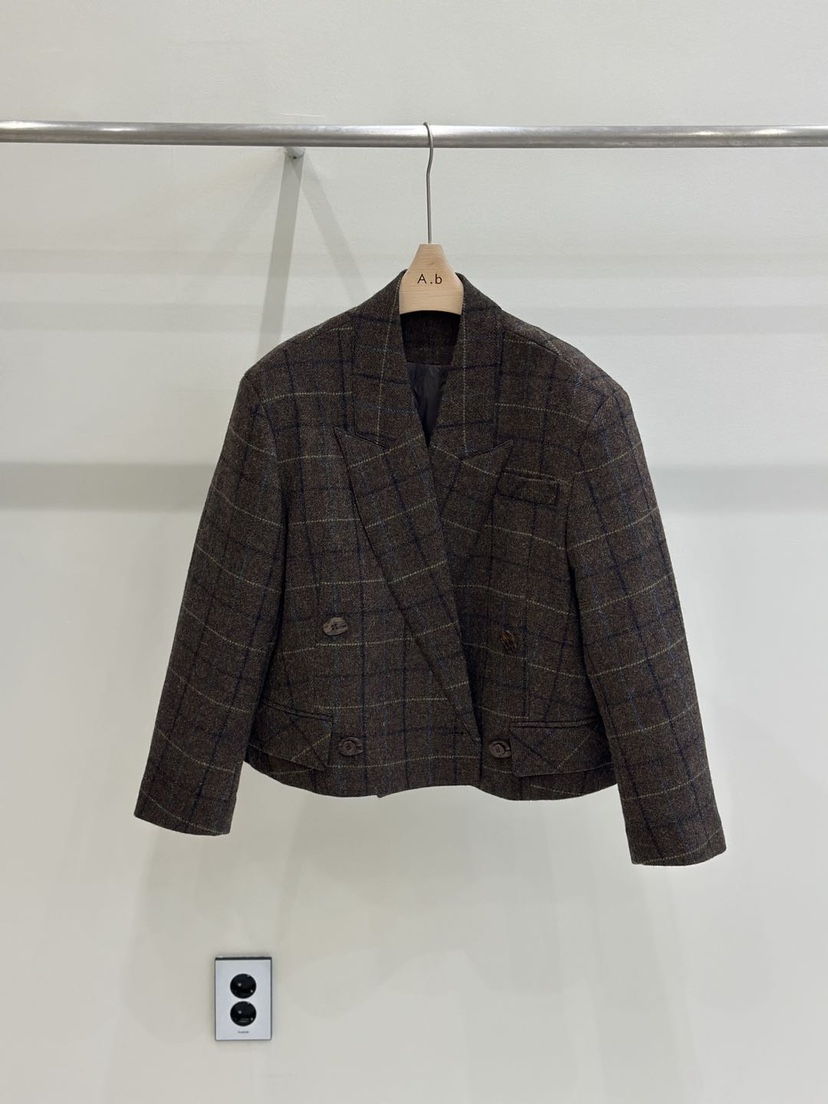 AUTUMN BEIGE-Q韓國代購㊣女裝新品25秋冬推薦夾克格紋絨A.b/AUTUMN BEIGE夾克圖色2