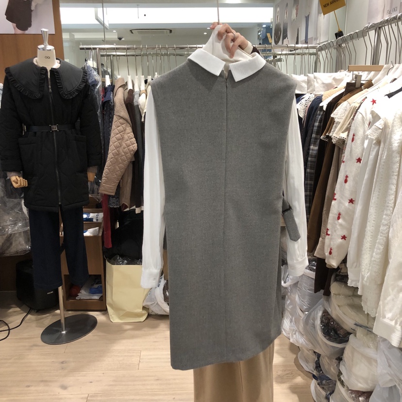 OGI韓國代購㊣女裝新款休閑25秋冬連衣裙假兩件羊毛套裝腰帶FLat OGI連衣裙