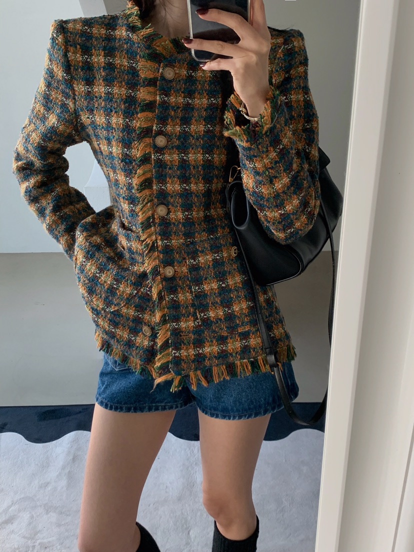 VERANDA韓國代購㊣女士新品職業推薦時尚人氣夾克粗花呢格子VERANDA夾克