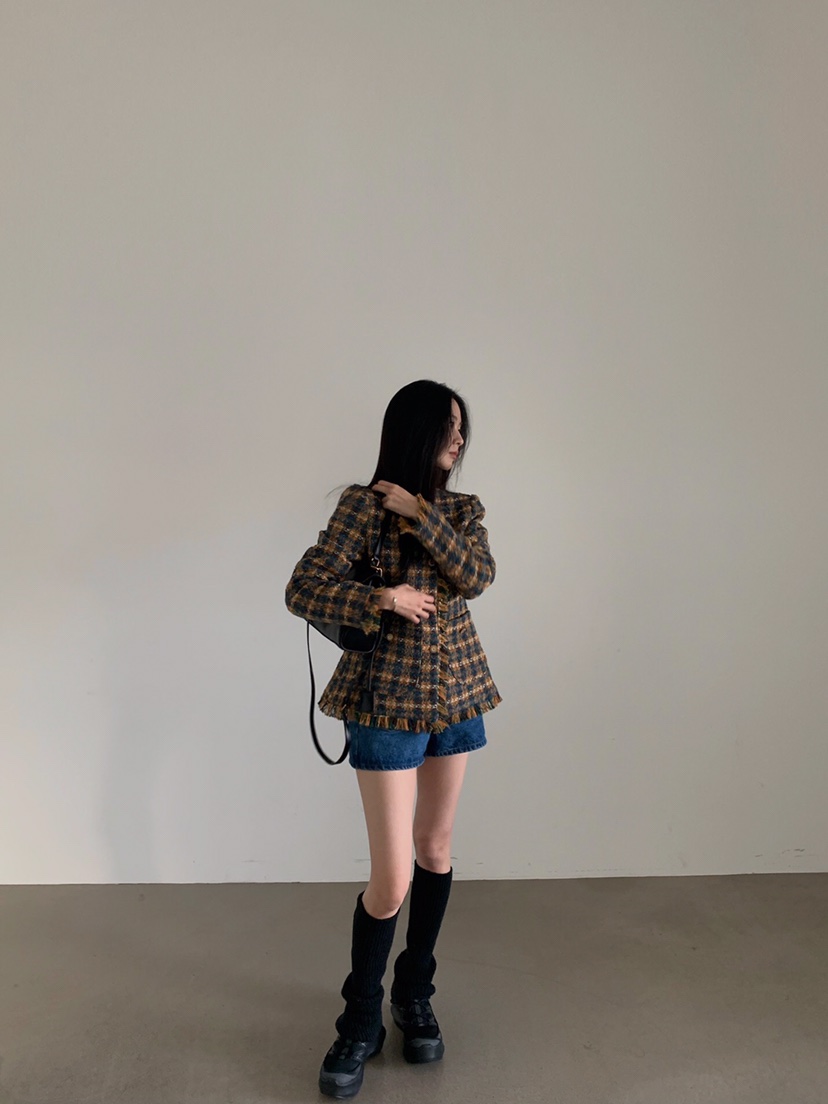 VERANDA韓國代購㊣女士新品職業推薦時尚人氣夾克粗花呢格子VERANDA夾克