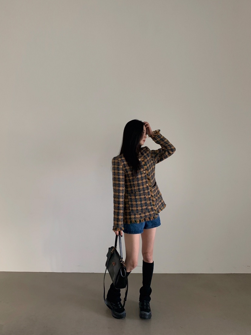 VERANDA韓國代購㊣女士新品職業推薦時尚人氣夾克粗花呢格子VERANDA夾克