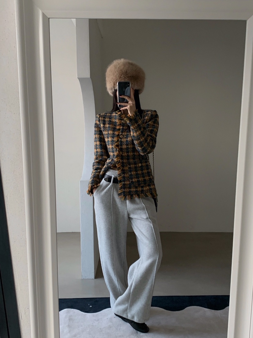 VERANDA韓國代購㊣女士新品職業推薦時尚人氣夾克粗花呢格子VERANDA夾克