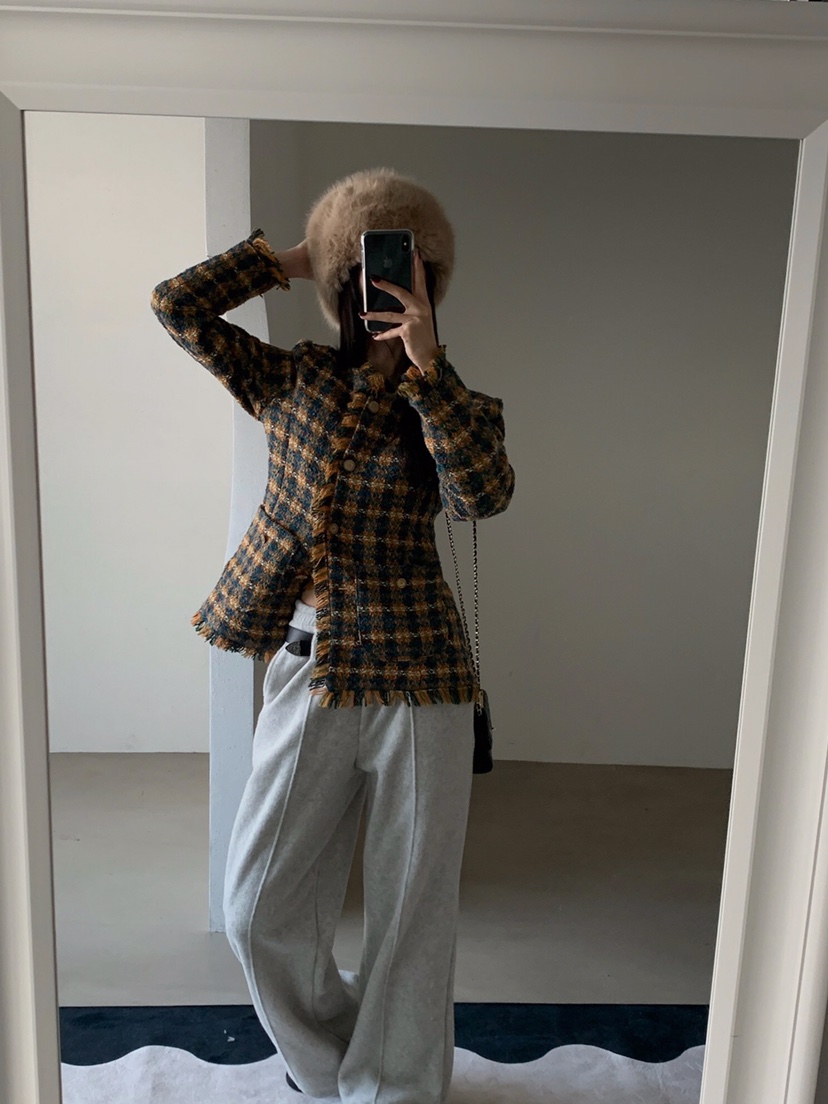 VERANDA韓國代購㊣女士新品職業推薦時尚人氣夾克粗花呢格子VERANDA夾克