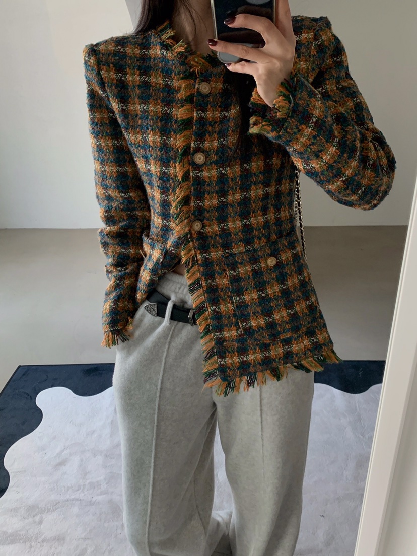 VERANDA韓國代購㊣女士新品職業推薦時尚人氣夾克粗花呢格子VERANDA夾克