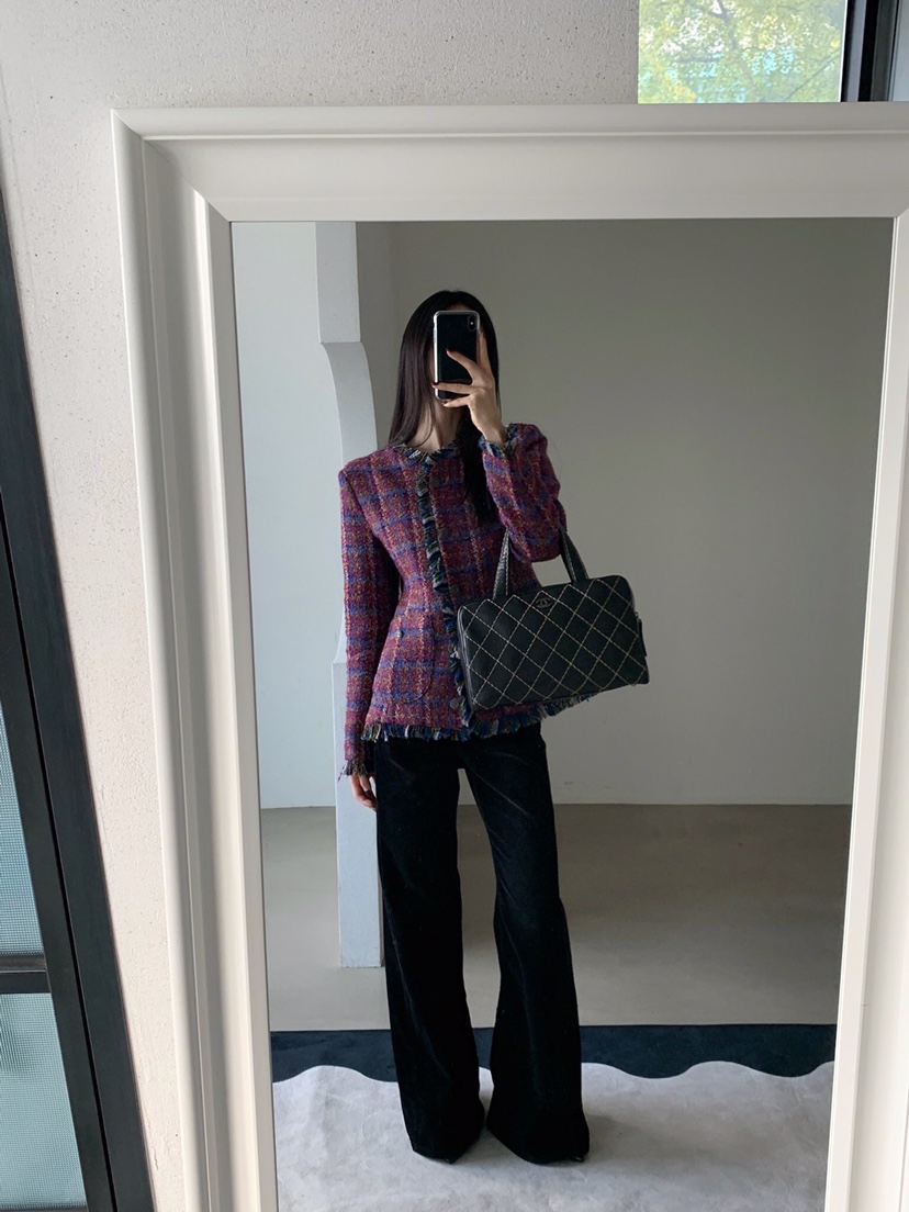 VERANDA韓國代購㊣女士新品職業推薦時尚人氣夾克粗花呢格子VERANDA夾克