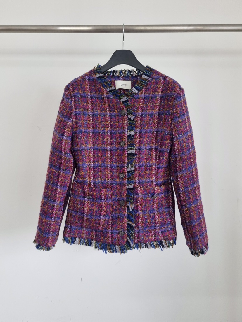 VERANDA韓國代購㊣女士新品職業推薦時尚人氣夾克粗花呢格子VERANDA夾克圖色1