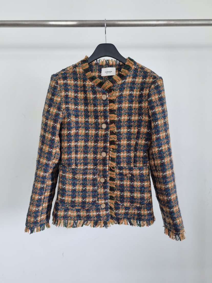 VERANDA韓國代購㊣女士新品職業推薦時尚人氣夾克粗花呢格子VERANDA夾克圖色2