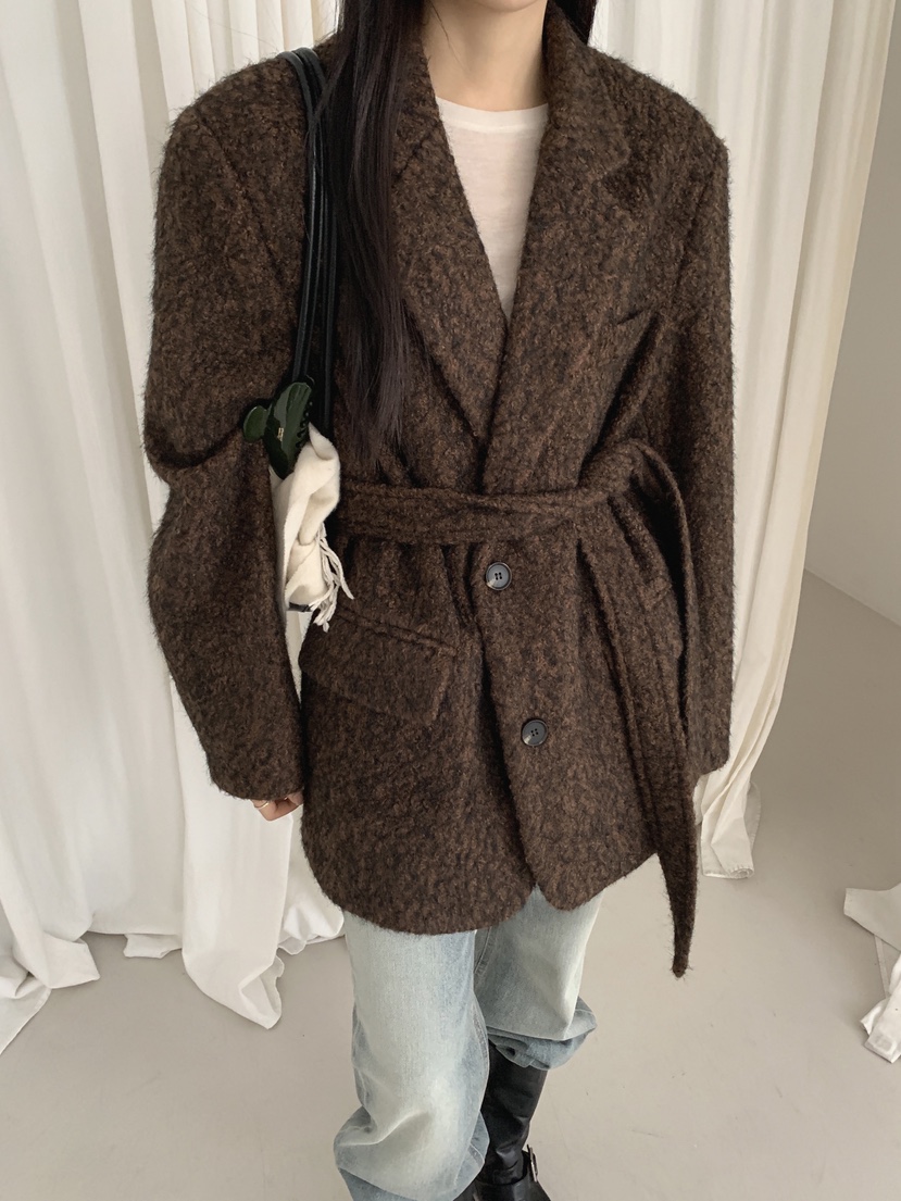 COME OPEN東大門㊣實拍女裝新款人氣25秋冬短款大衣含腰帶COMP-(COME OPEN)短款大衣