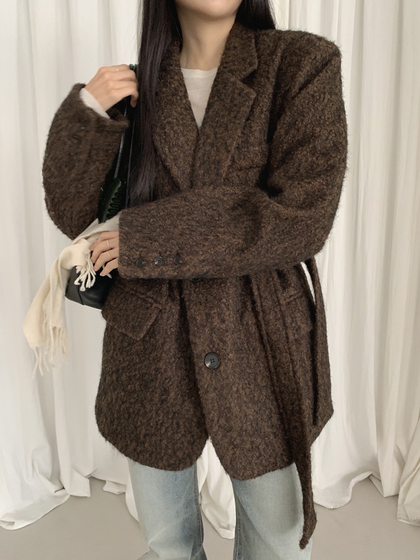 COME OPEN東大門㊣實拍女裝新款人氣25秋冬短款大衣含腰帶COMP-(COME OPEN)短款大衣