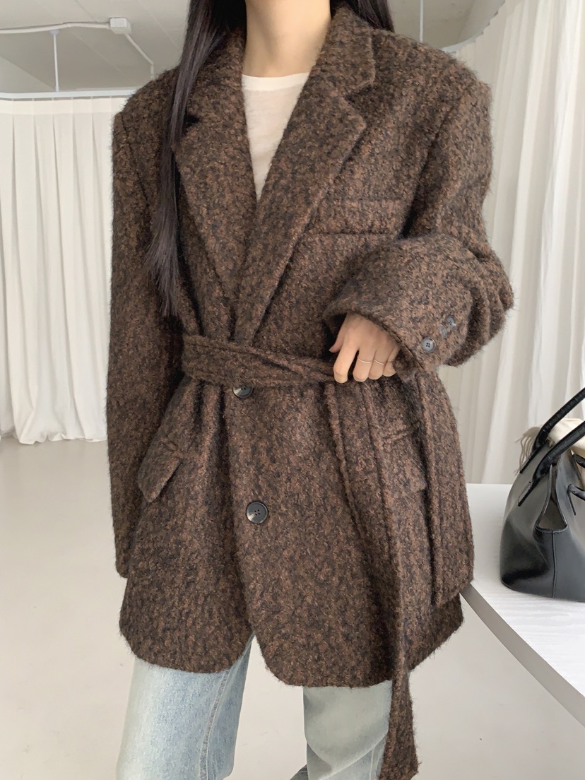 COME OPEN東大門㊣實拍女裝新款人氣25秋冬短款大衣含腰帶COMP-(COME OPEN)短款大衣