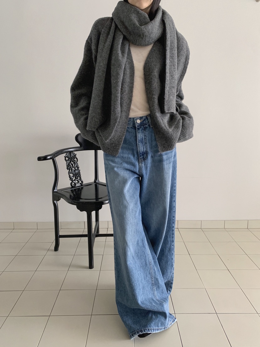 COME OPEN韓國代購㊣女士新品人氣時尚職業針織衫套裝圍巾COMP-(COME OPEN)針織衫