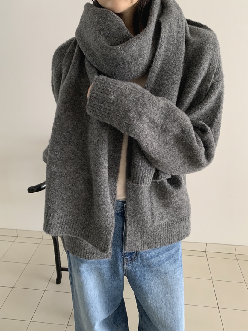 COME OPEN韓國代購㊣女士新品人氣時尚職業針織衫套裝圍巾COMP-(COME OPEN)針織衫