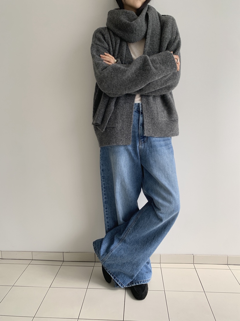 COME OPEN韓國代購㊣女士新品人氣時尚職業針織衫套裝圍巾COMP-(COME OPEN)針織衫