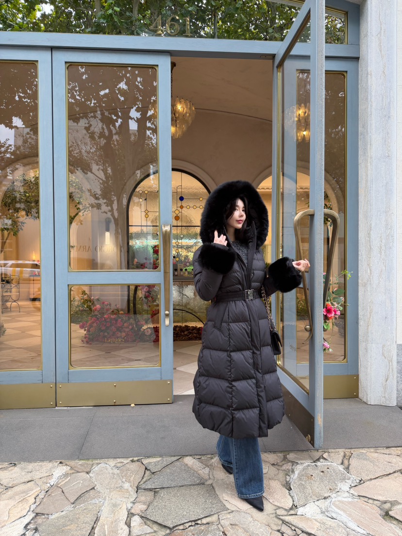 LAVIEU韓國直郵㊣女裝新款推薦休閑長款羽絨服狐貍填充鴨絨LAVIEU長款羽絨服