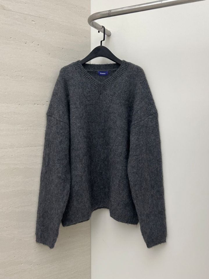 HESTORY韓國代購㊣女士新款熱賣人氣毛衣男女同款V領羊毛寬松HESTORY毛衣圖色2