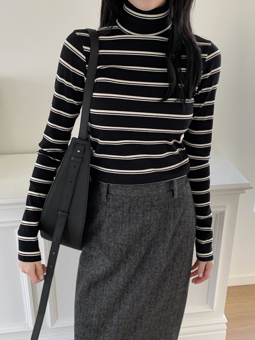 BOUND.A韓國代購㊣女裝新款休閑推薦真品25秋冬長袖T恤條紋BOUND.A長袖T恤