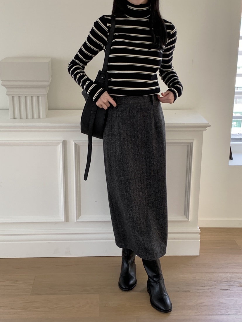 BOUND.A韓國代購㊣女裝新款休閑推薦真品25秋冬長袖T恤條紋BOUND.A長袖T恤