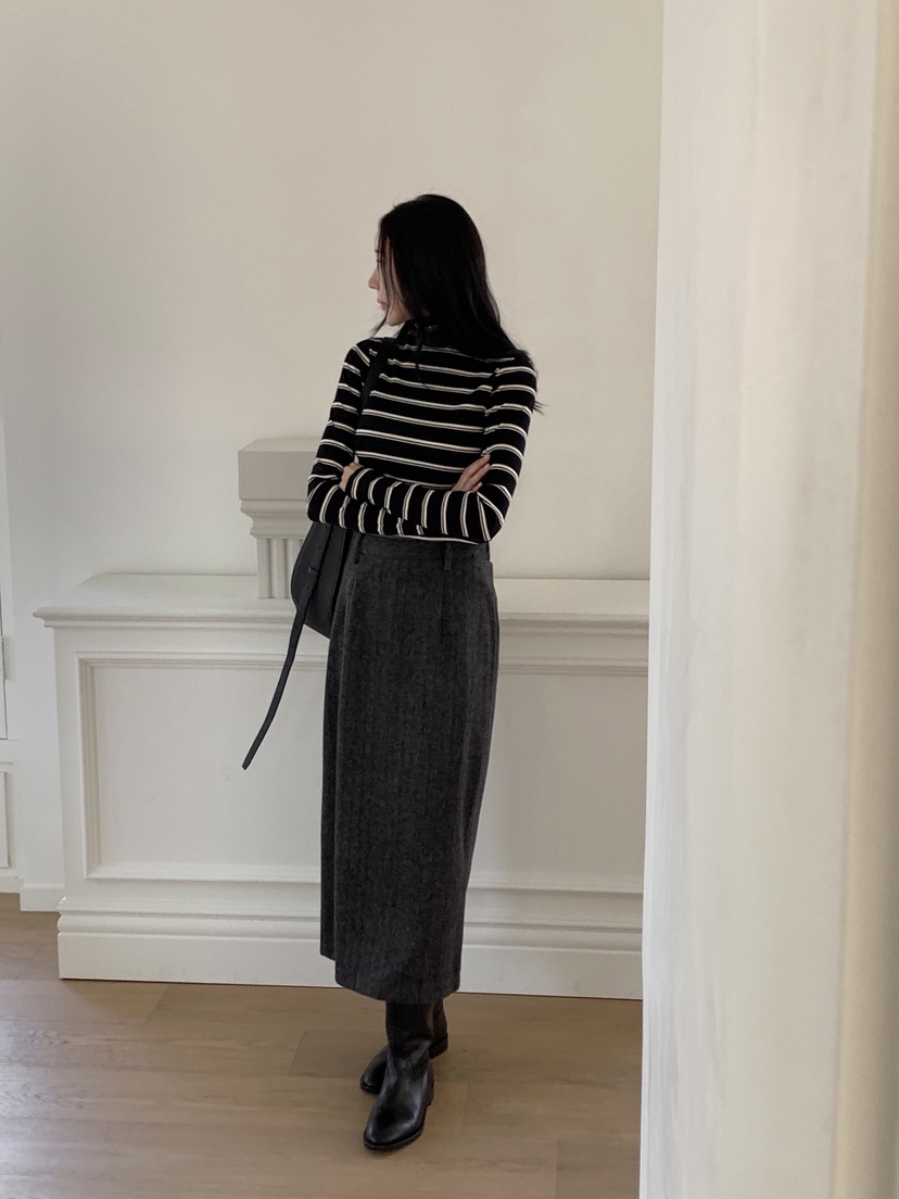 BOUND.A韓國代購㊣女裝新款休閑推薦真品25秋冬長袖T恤條紋BOUND.A長袖T恤