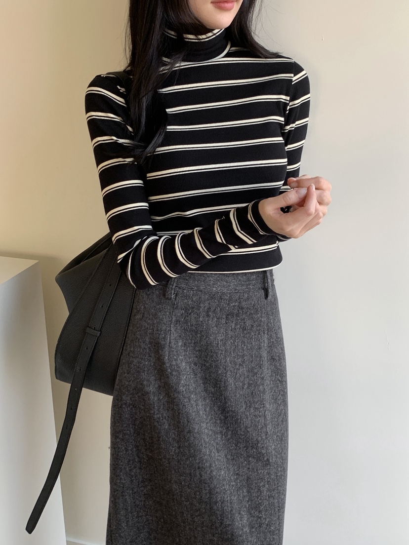 BOUND.A韓國代購㊣女裝新款休閑推薦真品25秋冬長袖T恤條紋BOUND.A長袖T恤