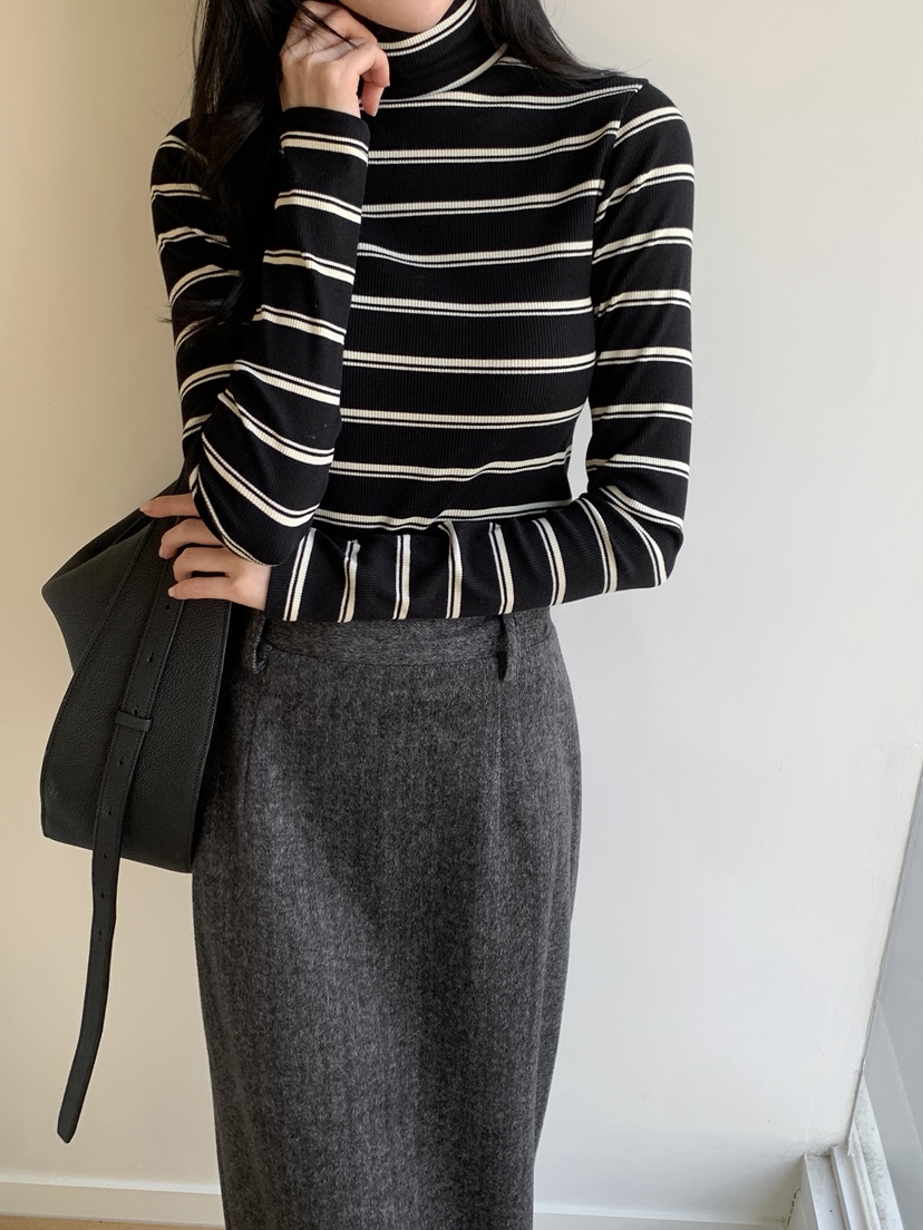 BOUND.A韓國代購㊣女裝新款休閑推薦真品25秋冬長袖T恤條紋BOUND.A長袖T恤