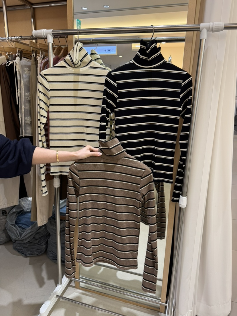 BOUND.A韓國代購㊣女裝新款休閑推薦真品25秋冬長袖T恤條紋BOUND.A長袖T恤