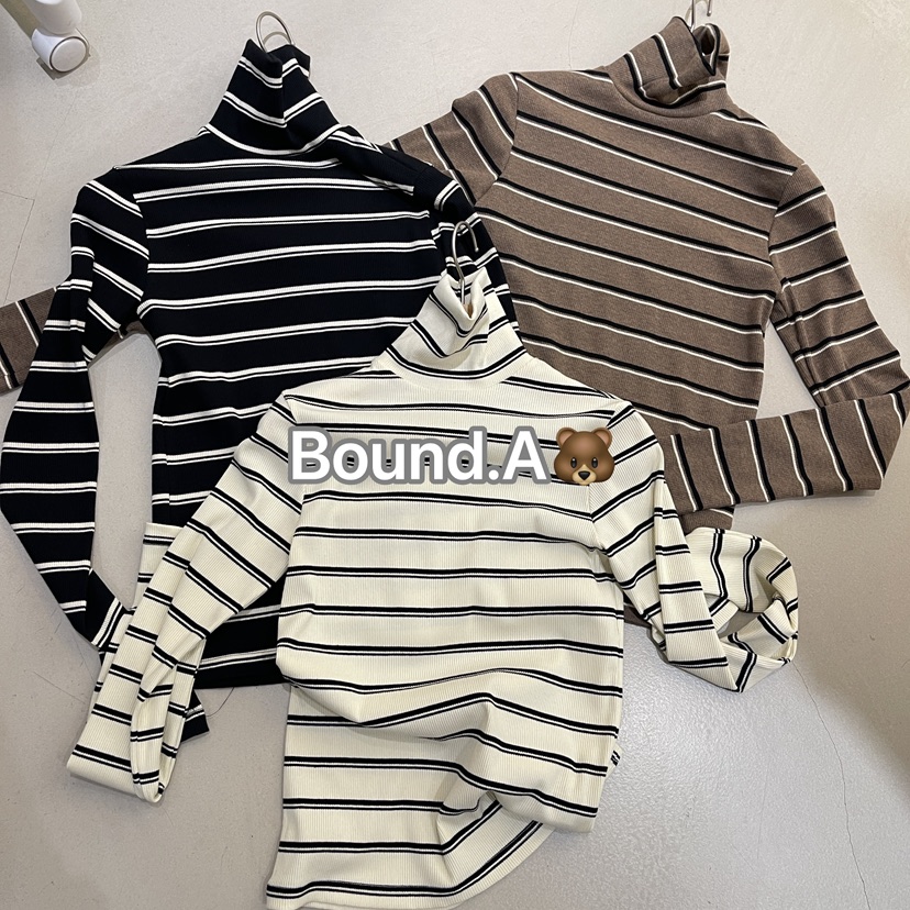 BOUND.A韓國代購㊣女裝新款休閑推薦真品25秋冬長袖T恤條紋BOUND.A長袖T恤