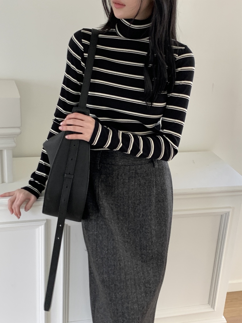 BOUND.A韓國代購㊣女裝新款休閑推薦真品25秋冬長袖T恤條紋BOUND.A長袖T恤圖色1