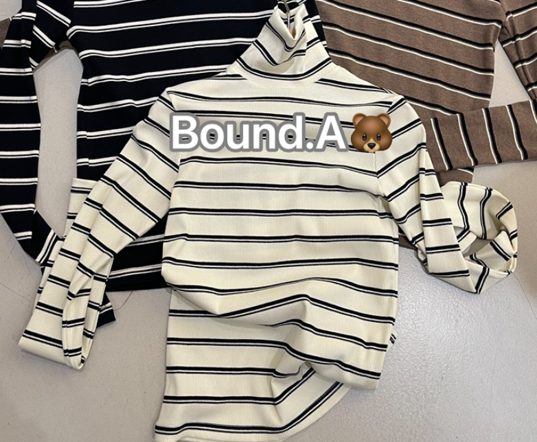 BOUND.A韓國代購㊣女裝新款休閑推薦真品25秋冬長袖T恤條紋BOUND.A長袖T恤圖色3